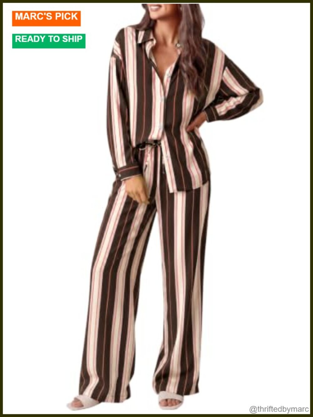 Women's Lounge Set - Striped 2 Piece Loose Fit Long Sleeve